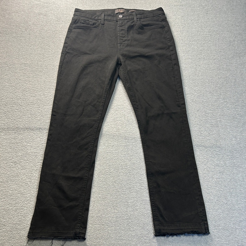 JEN7 by 7 For All Mankind Ankle Straight Jeans Womens Black Size 12 Raw Hem